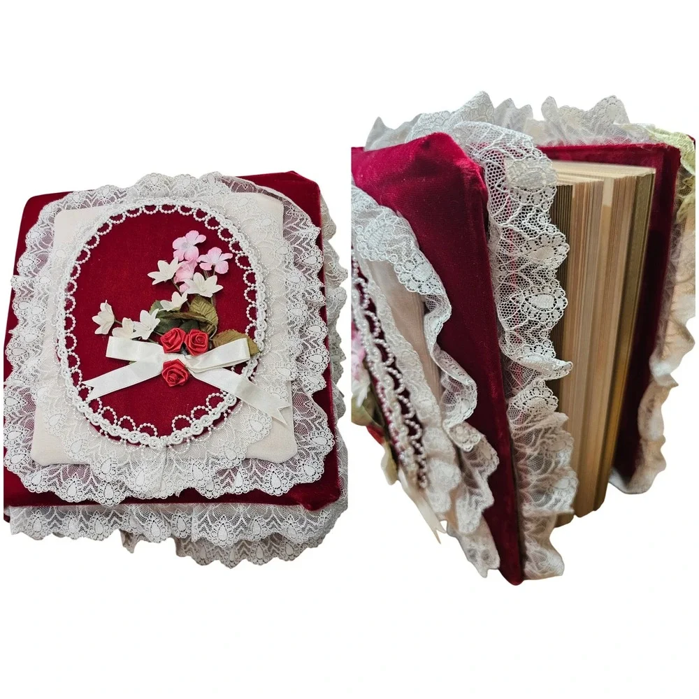 Victorian Style Photo Album Red Velvet Lace Floral Cottagecore Romantic Wedding